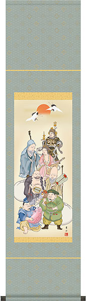 掛軸 掛け軸 開運画 吉祥初夢満願図 洛彩緞子本表装 尺三 小倉