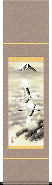 掛軸 掛け軸  富岳飛翔  鈴村秀山 尺幅（長） 約横35cm×縦140cm d3422 慶祝 慶事 縁起 祝賀 お正月 正月 新年 結納 結婚 婚約 長寿 和室 和 床の間 和風 お祝い 御祝 贈答 贈り物