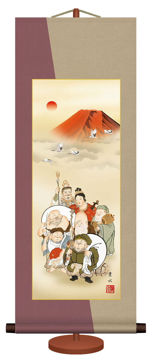 楽天市場】掛軸 掛け軸 開運画 吉祥四季花図 洛彩緞子本表装 尺