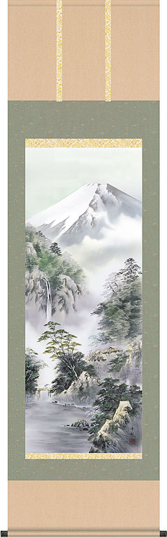 掛軸 掛け軸 富峰渓谷　 中山雪邨 尺五立 約横54.5×縦190cm【送料無料】 d9212 慶祝 慶事 縁起 山水 富士 富士山 お正月 事務所 店舗 移転 開店 開業 新築 落成 お祝い 御祝 贈答 贈り物
