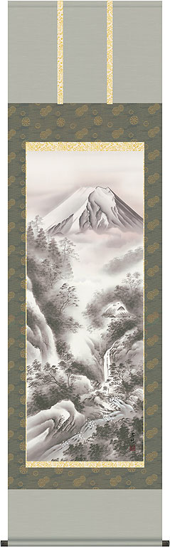 掛軸 掛け軸 富士閑寂　 井原蒼竹 尺五立 約横54.5×縦190cm【送料無料】d9302 慶祝 慶事 縁起 山水 富士 富士山 お正月 事務所 店舗 移転 開店 開業 新築 落成 お祝い 御祝 贈答 贈り物