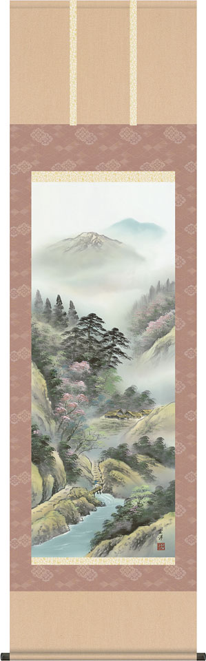 掛軸 掛け軸 四季山水 春「桜花望郷」　 近藤玄洋 尺五立 約横54.5×縦190cm【送料無料】d9809 山水 風景 風水 事務所 店舗 移転 開店 開業 新築 落成 お祝い 御祝 贈答 贈り物