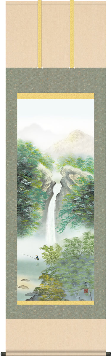 掛軸 掛け軸 四季情景 夏「清風情景」　 小林秀峰 尺五立 約横54.5×縦190cm【送料無料】g4655 山水 風景 風水 事務所 店舗 移転 開店 開業 新築 落成 お祝い 御祝 贈答 贈り物