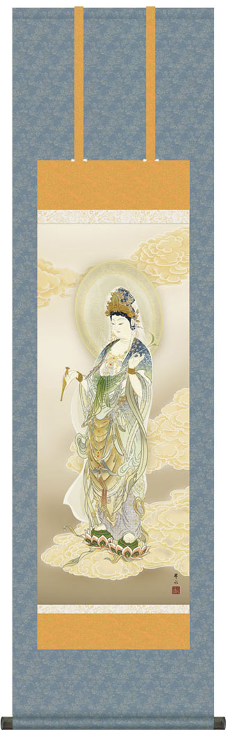 掛軸 掛け軸 雲上観音 天野豊水 尺三立 約横44.5&times;縦164cm【送料無料】g6173 KZ3ME1-K152 仏画 法事 法要 供養 仏事 仏間 初盆 追善供養 お盆 彼岸 お彼岸 命日 観音菩薩｜結納屋さん