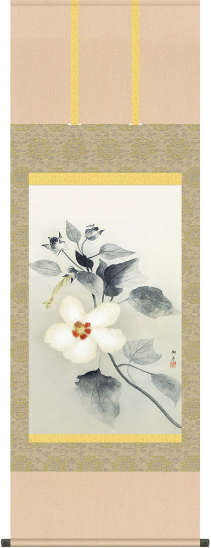 掛軸 掛け軸 白芙蓉 速水御舟 尺五あんどん 約横54.5cm×縦150cm g6254 KZ3G9-109 日本画 巨匠 お祝い 御祝 贈答 贈り物