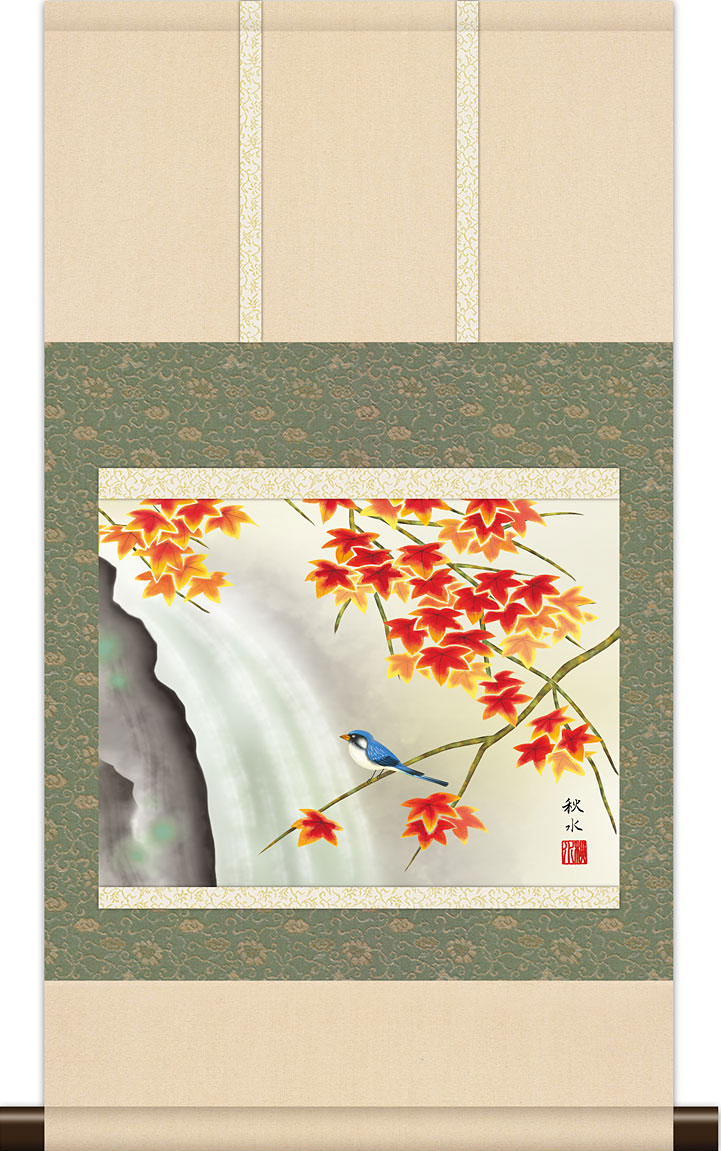 楽天市場】掛け軸 かけじく 花鳥ミニ掛軸紅葉(緒方 葉水)受注後