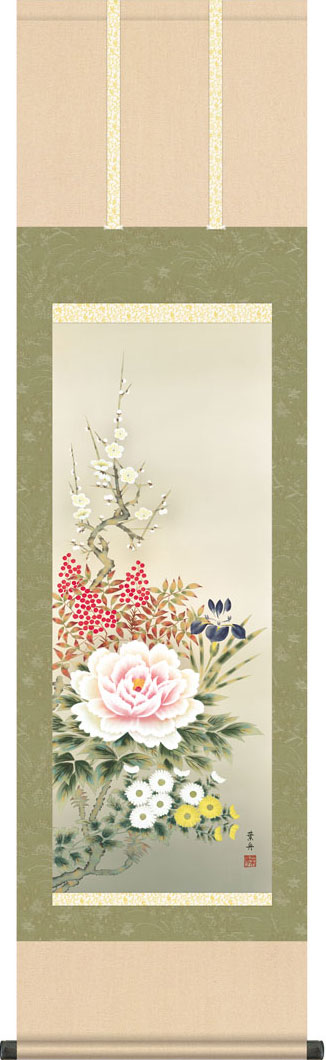 楽天市場】掛け軸 掛軸 床の間 「四季花」 kz5ma1141 根本葉舟 年中