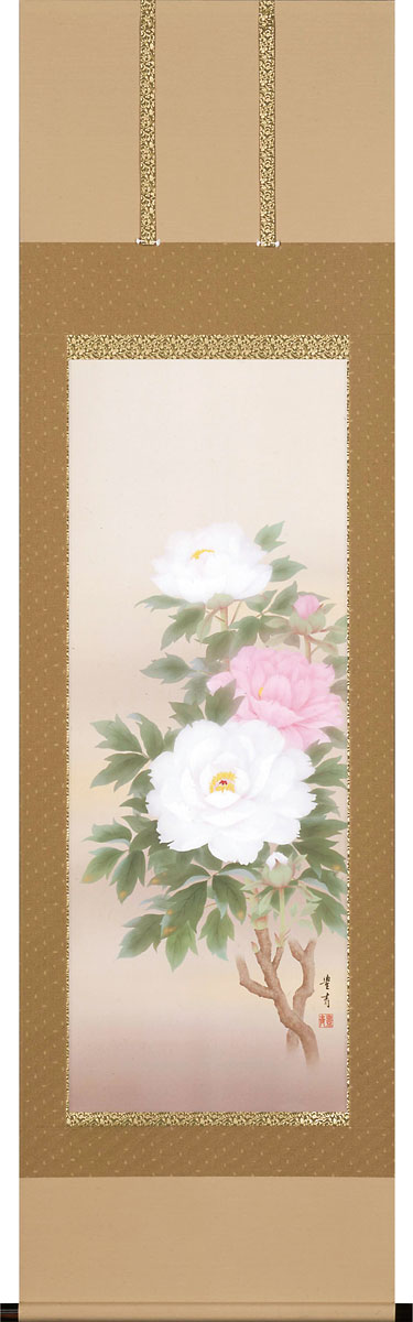 掛軸　中島白桑　牡丹 Yahoo!オークション - ［真作］中島白桑 作「四季花」絹本 花図