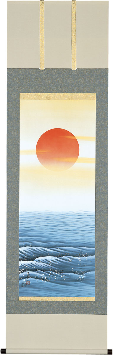 【新品】掛軸「旭波」野中 司峰 掛軸 赤富士 藤井星峰画(掛け軸 F6小判横)幅51.5cm×丈114.5cm
