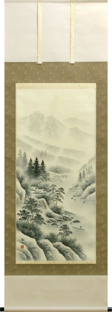 楽天市場】掛軸 掛け軸 水墨山水 平野秀峰 尺八立 約横71×縦190cm