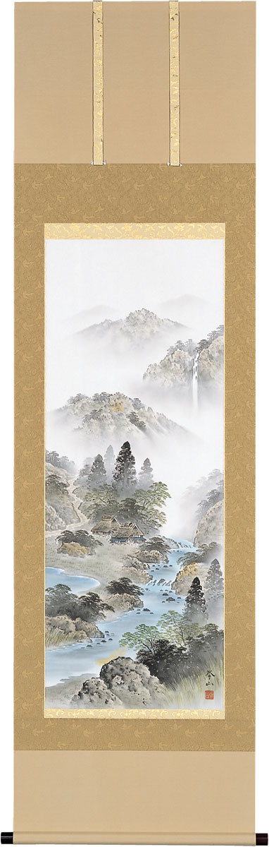 楽天市場】掛け軸 掛軸 四神相応山水図 棚橋玄道 尺八横(65×138cm) 桐