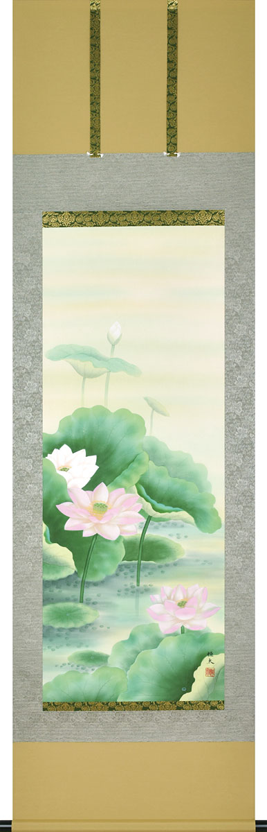 掛け軸　福年　牡丹　ボタン　二重箱　タトウ　桐箱　新上紡　茶道　茶掛　花 掛軸 掛け軸-四季花吉祥競艶図/緒方葉水 送料無料掛け軸(尺五 桐