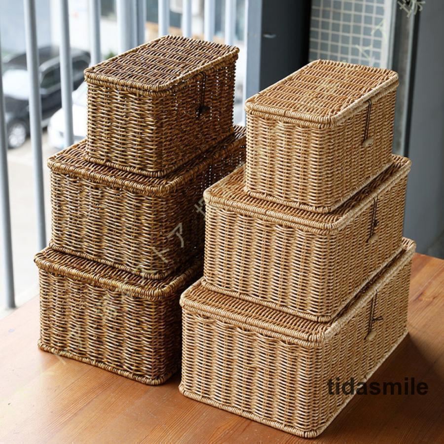 籐の茶櫃　未使用　籐かご　物入れ 新品・未使用】籐かごバスケット 収納ふた付きカゴ 収納ボックス