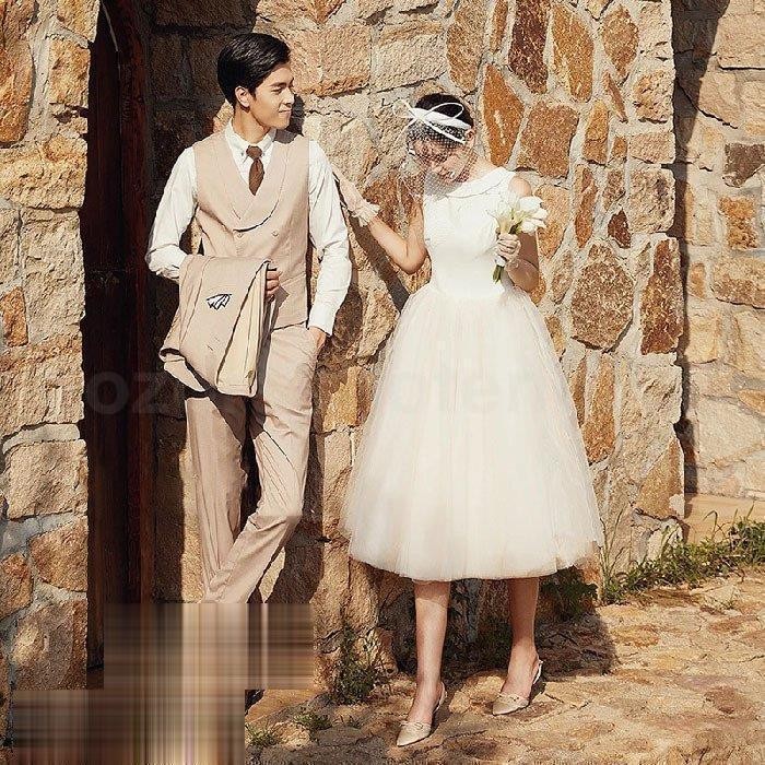 ミモレ丈ドレス ウェディングドレス 結婚式 白ワンピース 二次会 花嫁 Aライン チュールスカート 可愛い パーティードレス旅行 撮影 春 夏 秋 ビーチフォト｜YuiShop オンライン店