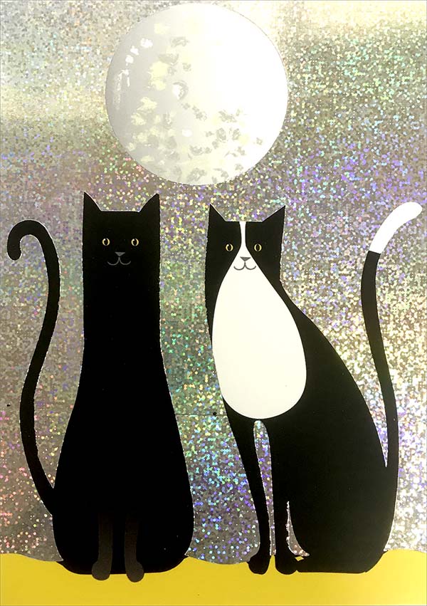楽天市場 ポストカード イラスト 2匹の黒猫と月 箔押し加工あり メッセージカード 動物 ネコ おしゃれ 贈り物 フランス製 Pop049 ユージニア 楽天市場店