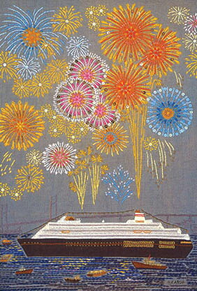楽天市場 ポストカード イラスト 刺繍作家 加納博子 港の花火 Hk001 ユージニア 楽天市場店