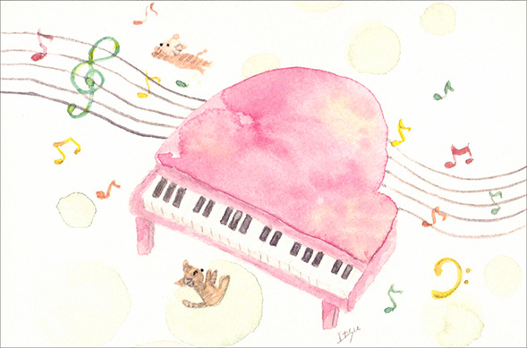 楽天市場 ポストカード イラスト Marron125 ピンクノピアノ 100 150mm 作家 水彩画 楽器 猫 かわいい Iok 006 ユージニア 楽天市場店