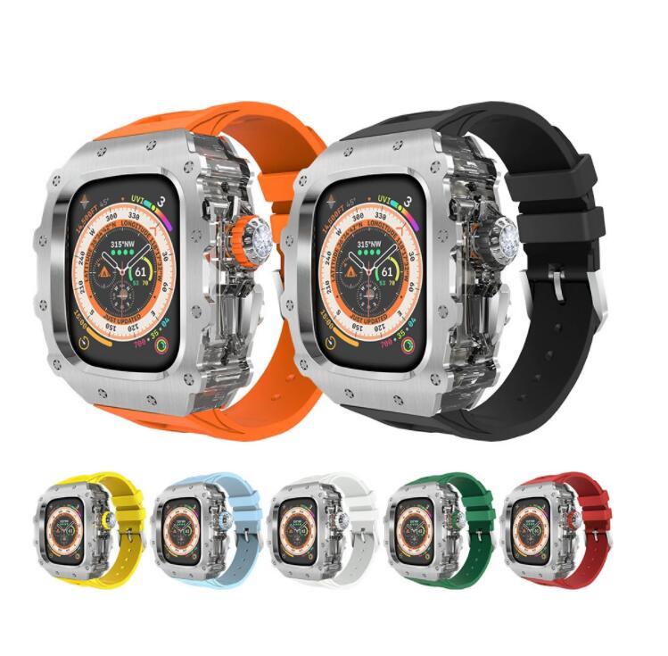 【送料無料】アップルウォッチ バンド Apple Watch カバー ベルト ケース 一体型 45mm 44mm シリコン ステンレス セット おしゃれ 防水 スポーツ クリア 高級 メンズ