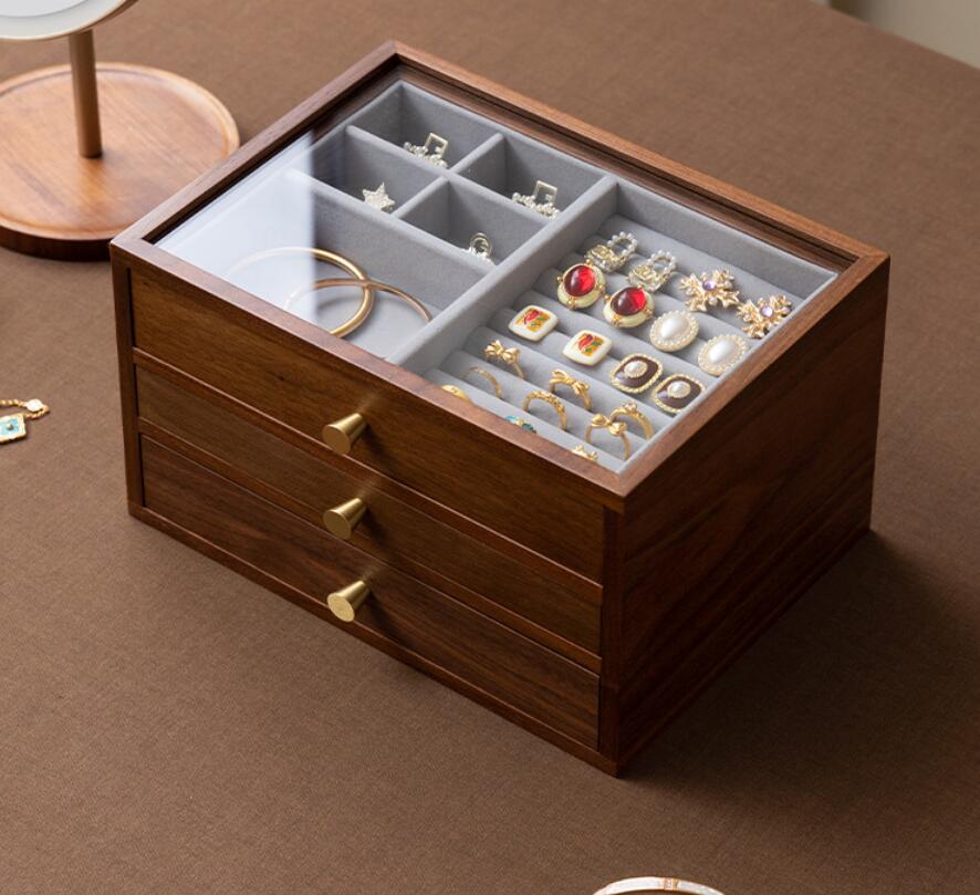 高見え 木製 ジュエリーボックス ジュエリーケース 大容量 ジュエリー収納 アクセサリー ケース アクセサリー収納 アクセサリーボックス リング ケース 宝石箱 小物収納ケース ピアス イヤリング 指輪 リング キッズ おしゃれ 可愛い プレゼント 整理