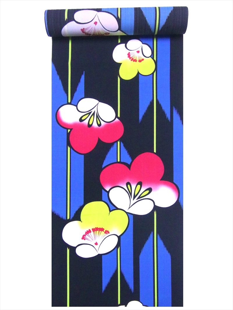 浴衣 反物・コシノジュンコ【訳有り】 ブルー地・ウメ柄 ・セオα・No.396