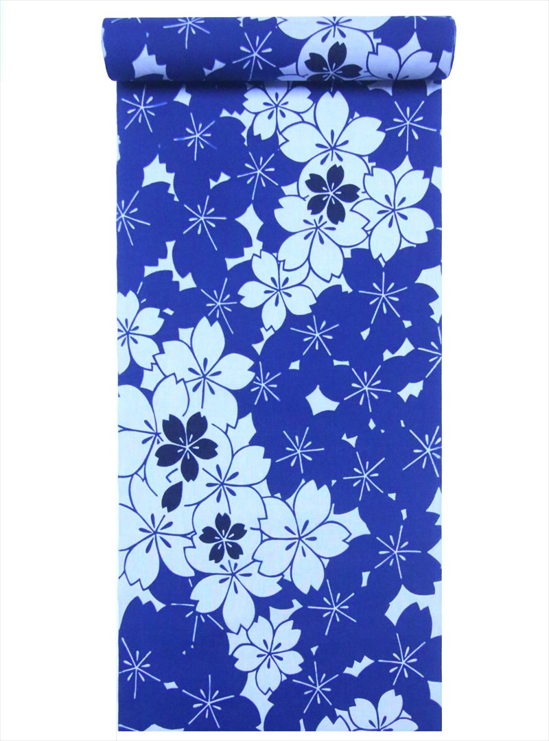 浴衣 反物・クインサイズ (巾40cm) 桜柄・紺地・No.148｜浴衣・着物の反物（生地）の堀田