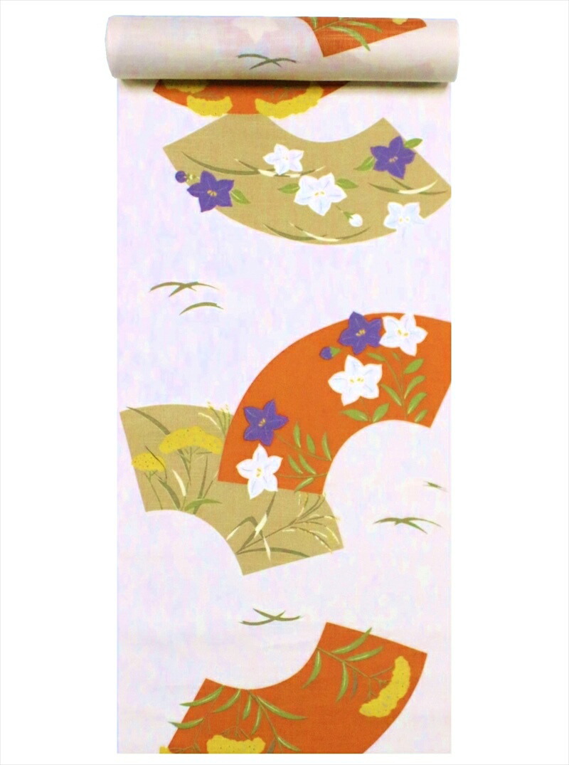 【訳アリ】浴衣 反物 花みつこ・No.219　 うすベージュ地・キキョウ柄