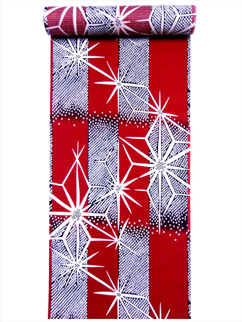 浴衣 反物 No 2 市松 鹿の子 麻の葉柄 赤地 Cdm Co Mz