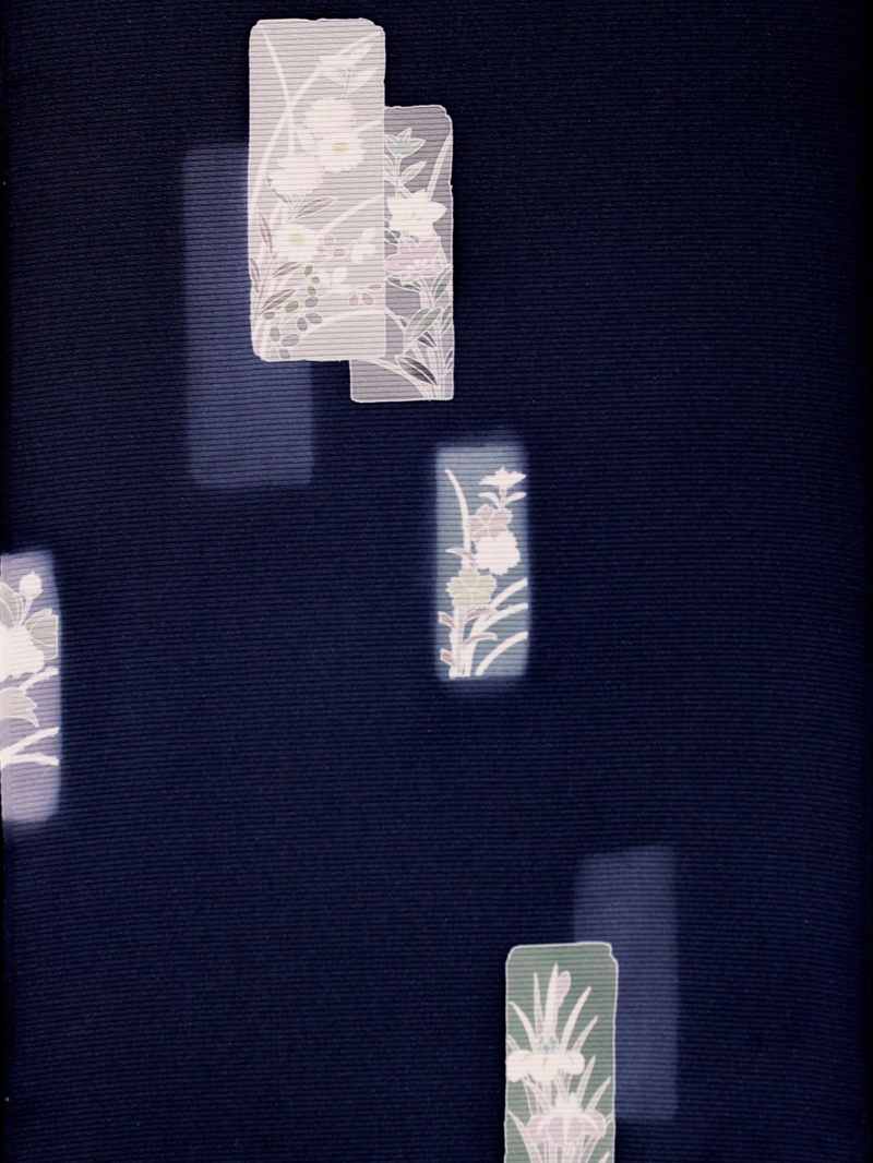 夏 付下 nkk-59雪輪 花短冊柄 紺地