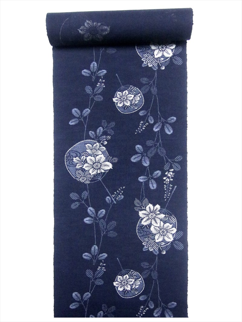 浴衣 反物　No.367 黒地・キク柄・注染染め/耳あり 浴衣 反物 No.367 黒地・キク柄・注染染め⁄耳あり