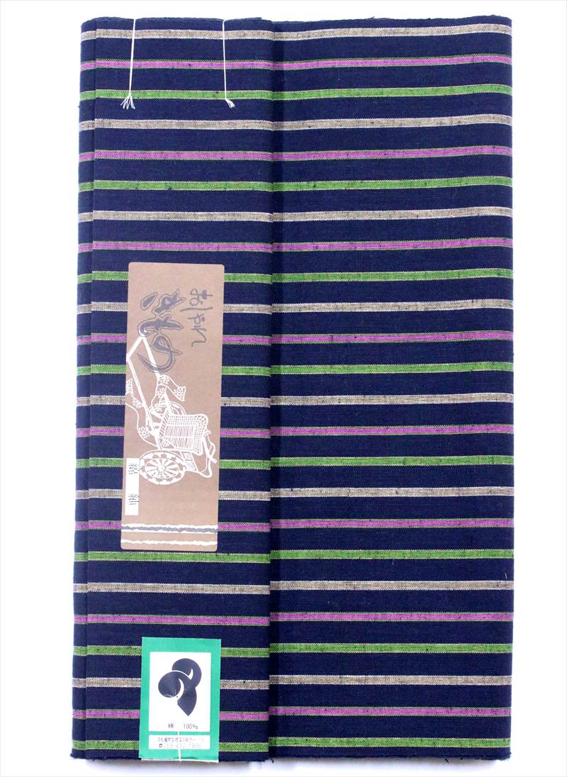 楽天市場】綿紬 反物 kr-52 紺地・シマ柄 : 浴衣・着物の反物（生地