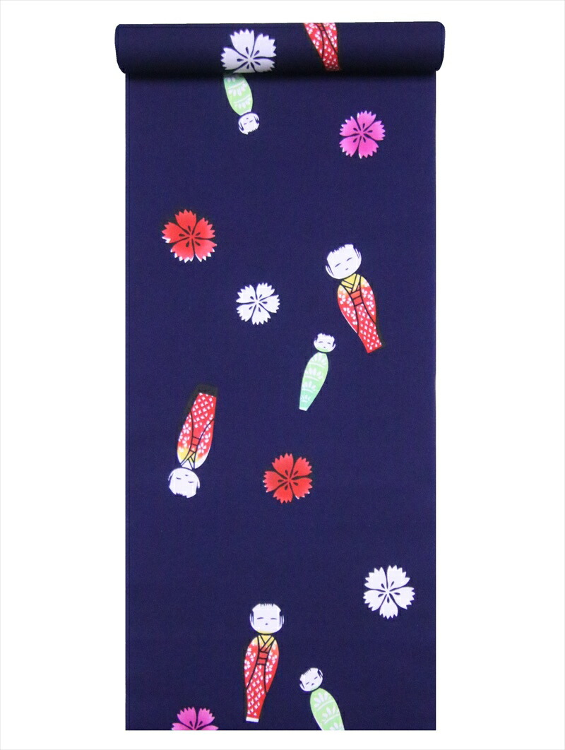 楽天市場 子ども浴衣反物 5 6ｍ 濃紺地 コケシ柄 No 813 浴衣 着物の反物 生地 の堀田