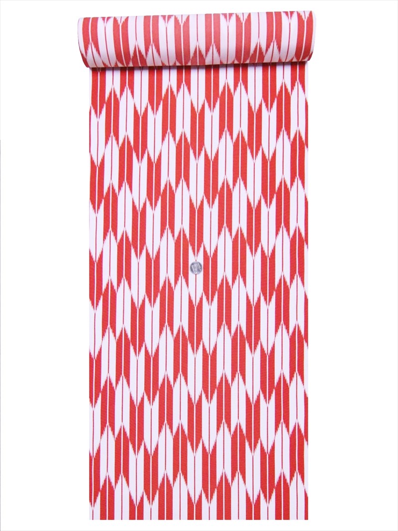 円 本物品質の 洗える着物 反物 A 5 矢羽根柄 白 赤地