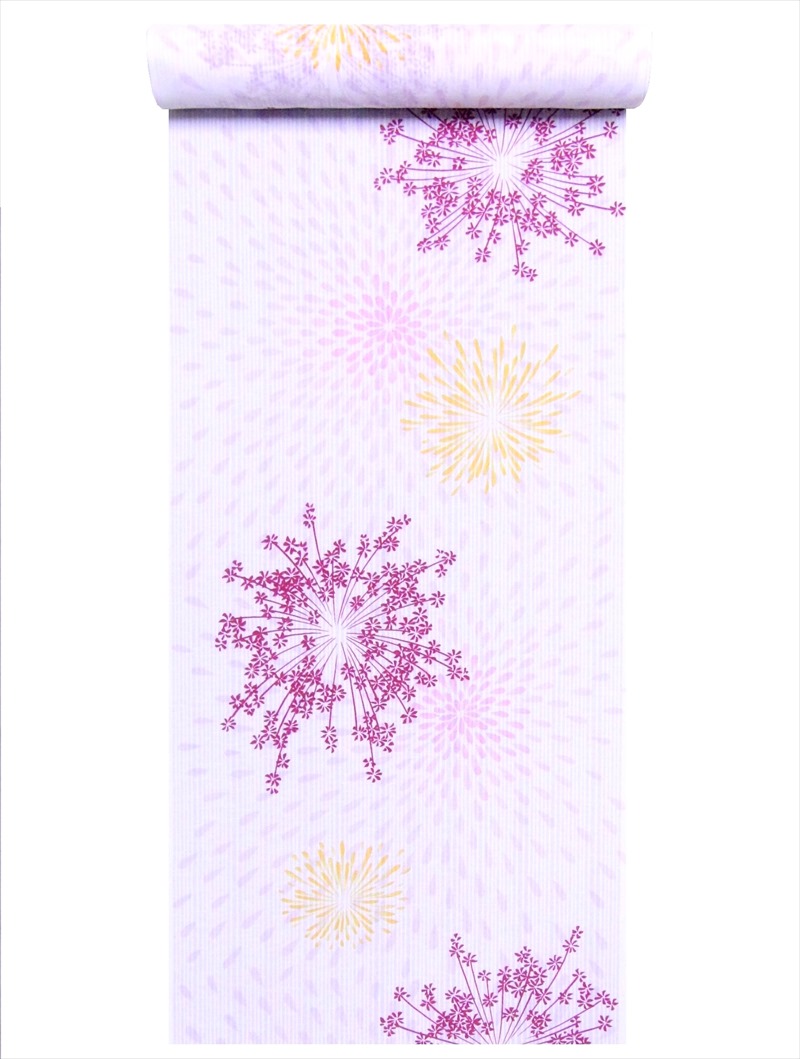 夏物 洗えるきもの 反物 花火柄・白地・a-316 10,010円