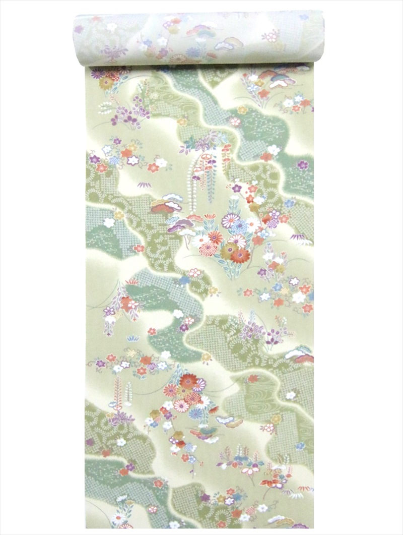 洗える着物 反物・a-6 道長花木柄・枯草地