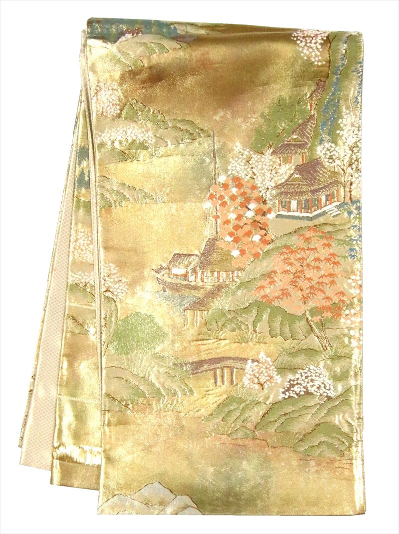 【訳有り】袋帯 未仕立て品 fo-10 山水 金地