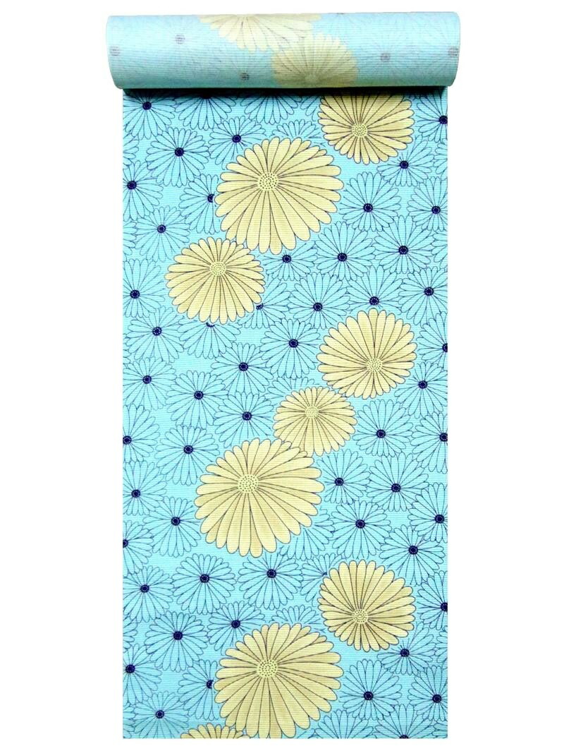 浴衣 布切れ 綿絽  No.263 青碧緑であること地・キクの花柄