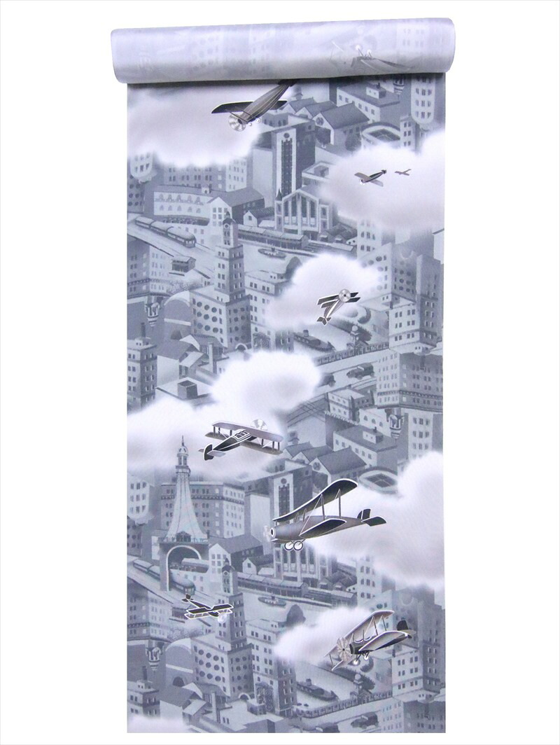 羽裏 hu-35 薄墨色地・航空機柄