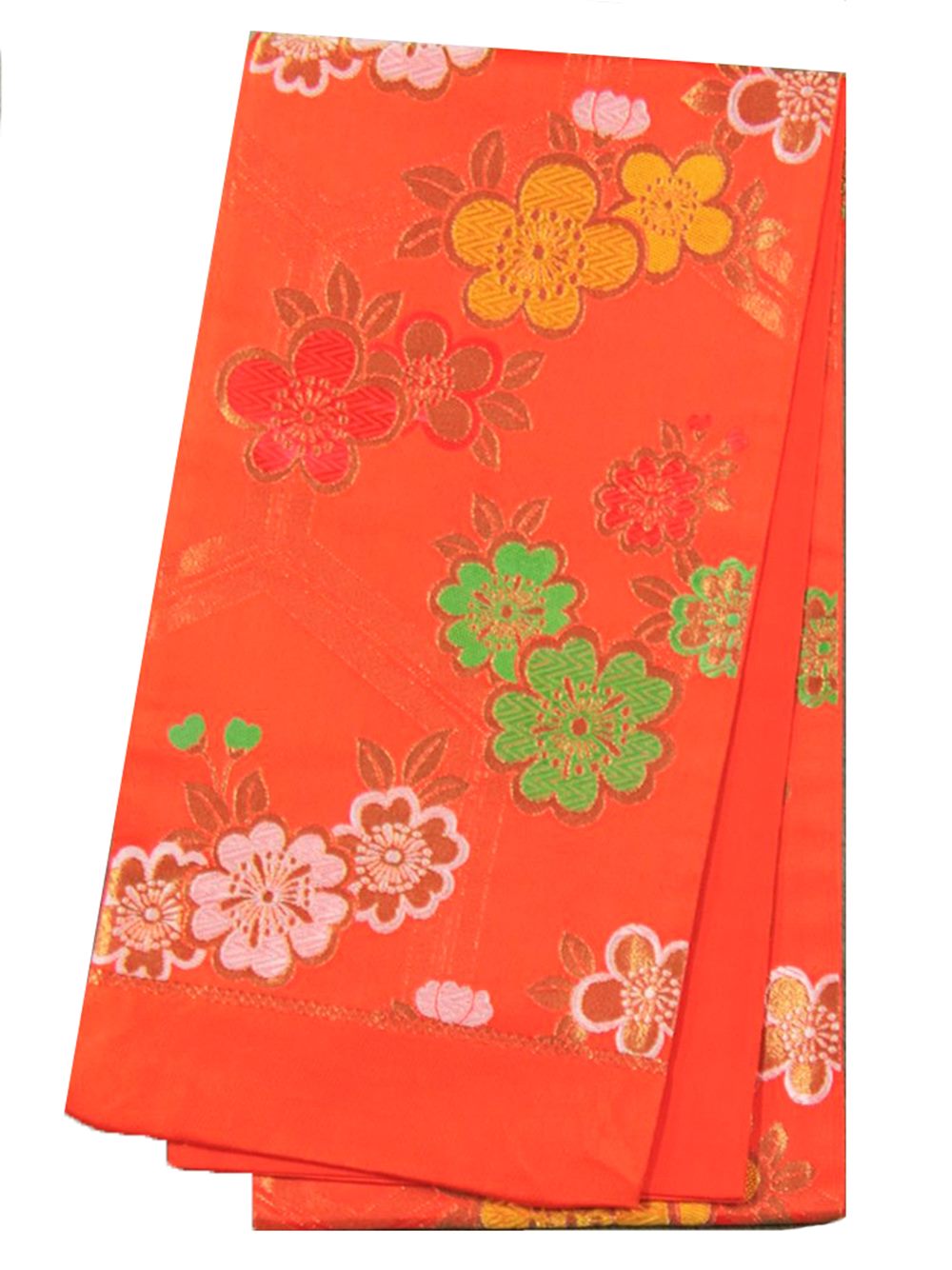 七五三 袋帯 未仕立てもの品 753-1109 オレンジ色 亀甲 桜