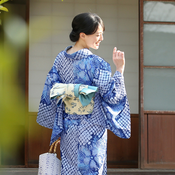 ほぼ未使用品】手縫い仕立て 大人の有松鳴海絞り 浴衣/水着 浴衣 定番