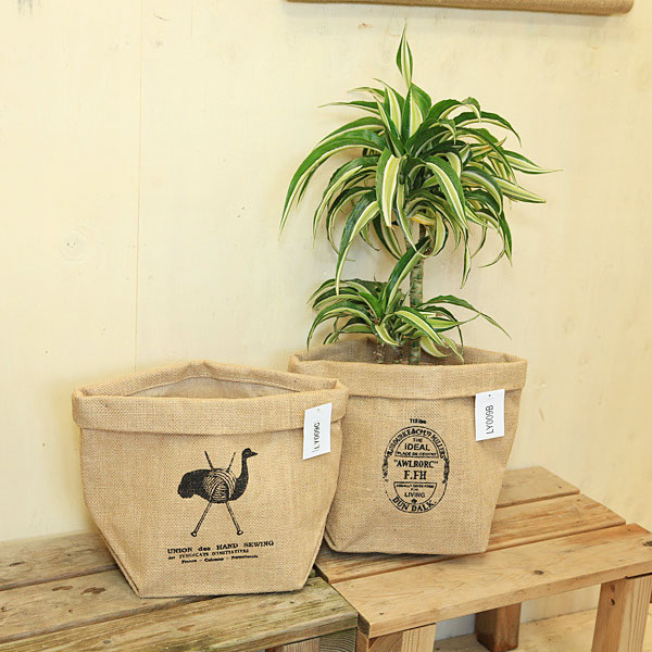 楽天市場 雑貨 柄選べます 鉢カバー 小物入れ ジュートガーデンポットl 30cm 麻 麻袋 リネン 収納 ガーデンポット 遊恵盆栽 楽天市場店