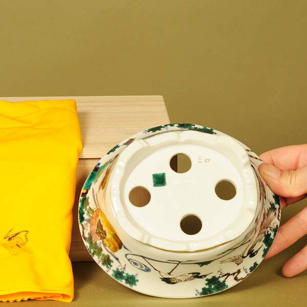 九谷晃雲 色絵瑞鶴図楕円鉢 15 0 現 Salon Raquet De