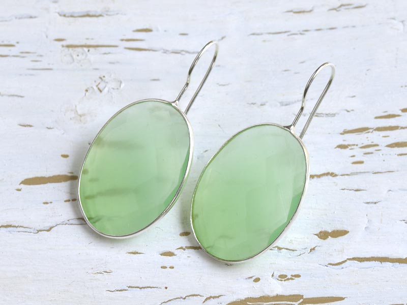 Sv シルバー グリーン カルセドニー フラット オーバル ピアス Painfreepainrelief Com