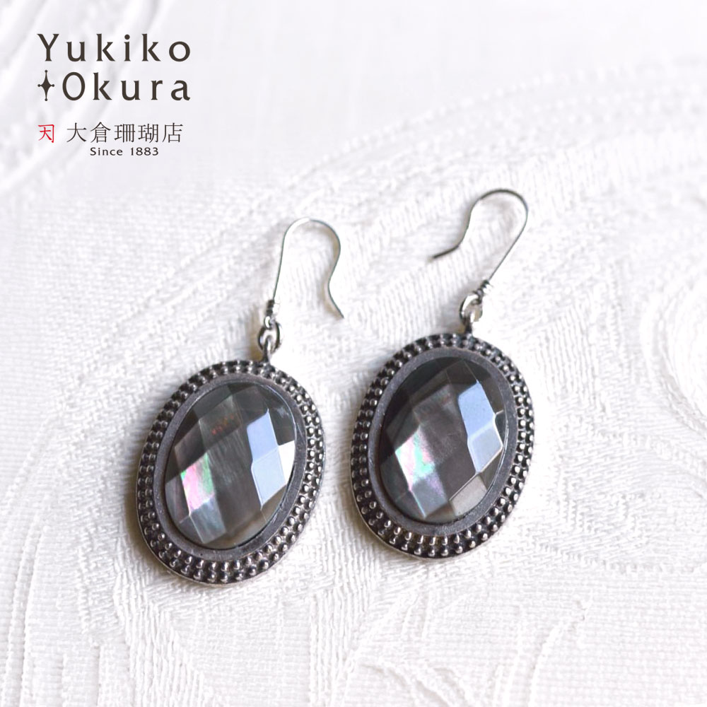 【全品ポイント5倍】ブラックシェル イヤリング ピアス 黒蝶貝 シルバー SV925 ヴィンテージ風 デザイン オーバル 天然石 ユキコ オオクラ ブランド レディース ジュエリー 送料無料