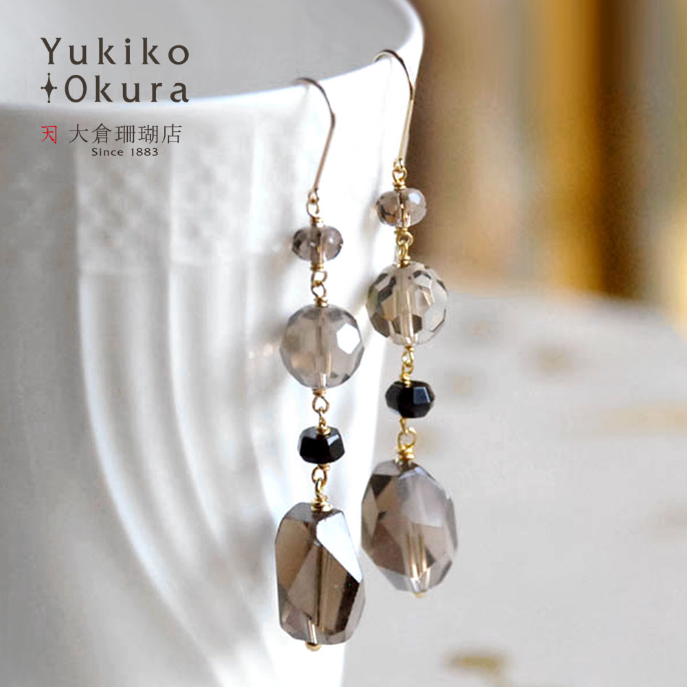 スモーキークォーツ オニキス 天然石 モノトーン イヤリング ピアス ロング ユキコ オオクラ レディース アクセサリー ジュエリー 送料無料