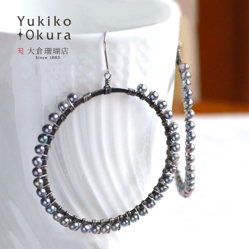 淡水パール ピアス イヤリング SV シルバー フープ ピーコック 手巻き ビッグサイズ 天然石 ユキコ オオクラ ブランド レディース ジュエリー 送料無料 6月誕生石
