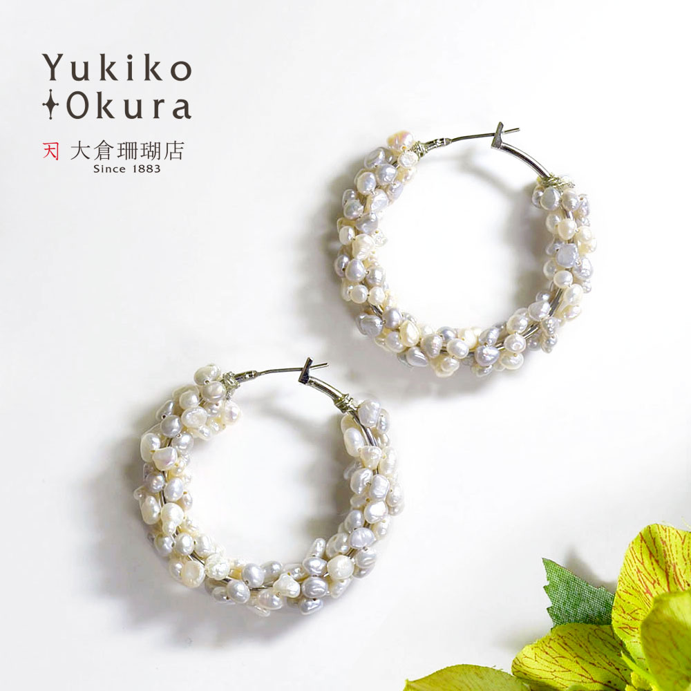 淡水パール ピアス 真珠 ホワイト シルバー フープ ボリューム 大ぶり フェミニン 上品 大人 天然石 ユキコ オオクラ ブランド レディース ジュエリー 送料無料 6月誕生石|ユキコ オオクラ 大倉珊瑚店