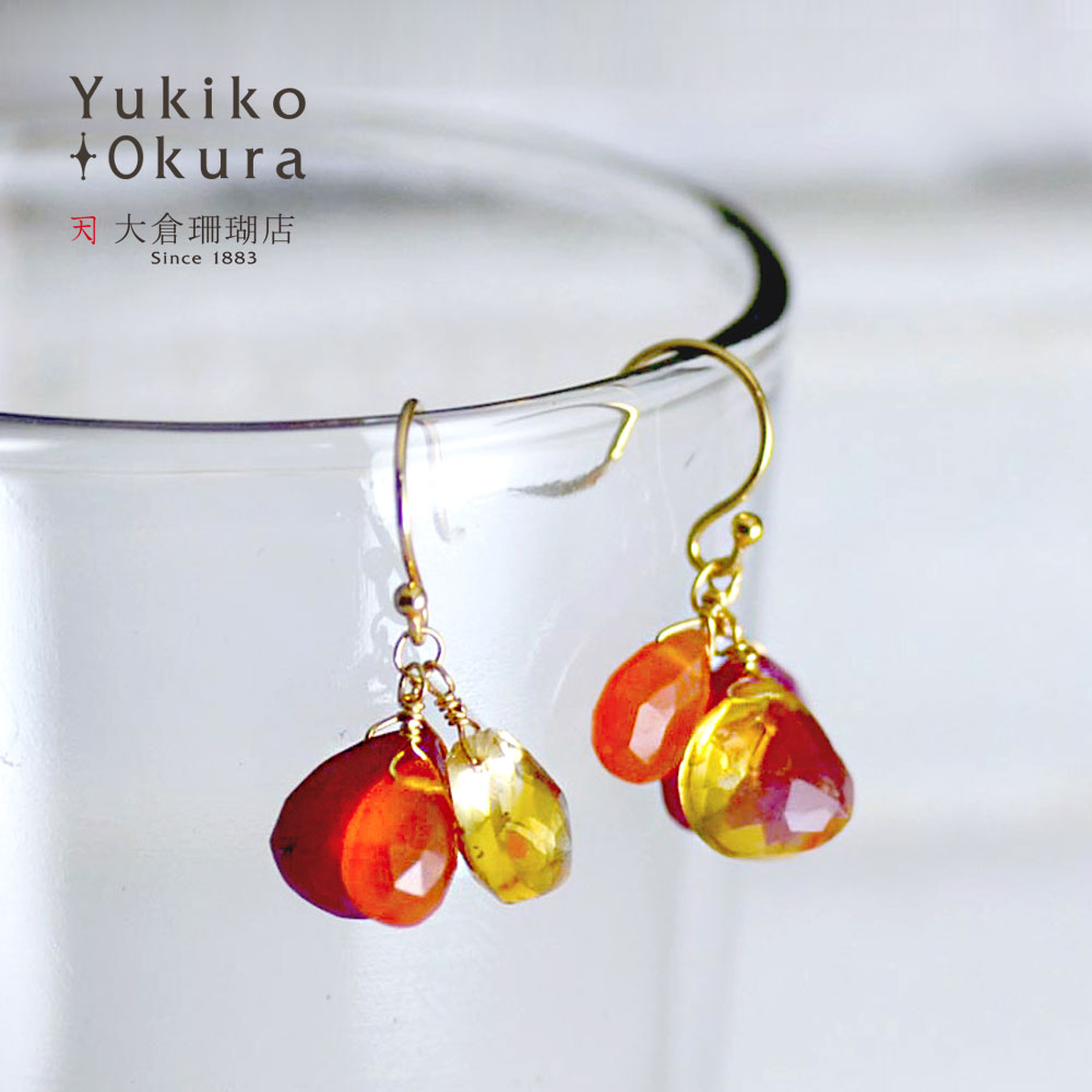 【20%OFF!7月タイムセール】ルビー シトリン カーネリアン イヤリング ピアス レッド オレンジ イエロー マルチカラー シャンク巻き 天然石 ユキコ オオクラ ブランド レディース ジュエリー 送料無料 7月 11月 誕生石|ユキコ オオクラ 大倉珊瑚店