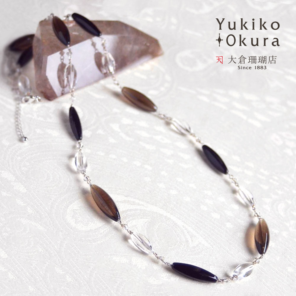 オニキス スモーキークォーツ 水晶 ロングネックレス モノトーン 天然石 ユキコ オオクラ ブランド レディース ジュエリー 送料無料