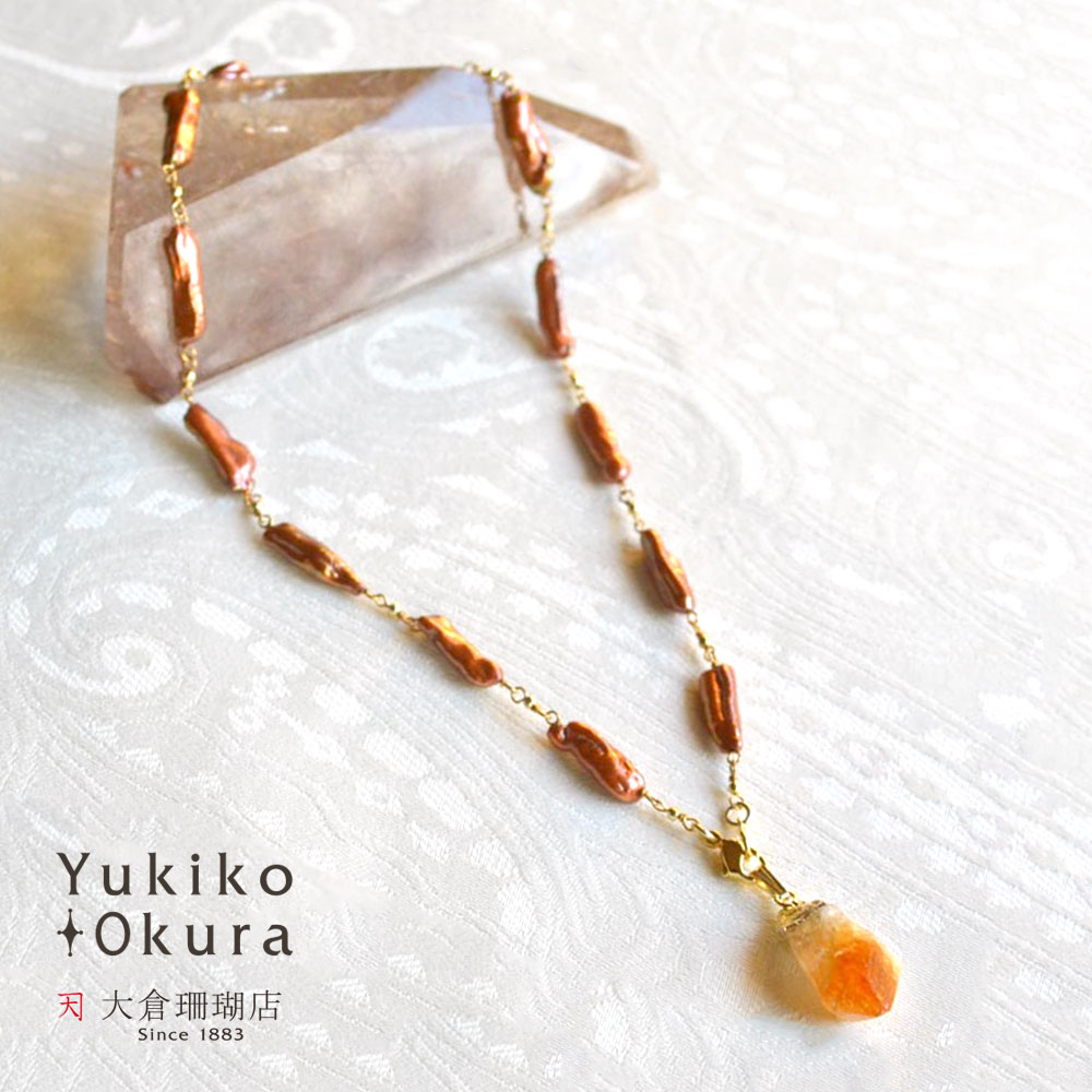 楽天市場】琥珀 シトリン トルマリン 淡水パール ネックレス イエロー