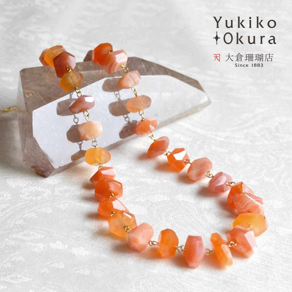 天然石アゲート＆カーネリアン＆アンバー風ネックレス（オレンジ系） 天然石アゲート＆カーネリアン＆アンバー風ネックレス（オレンジ
